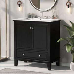 CuisinSmart 30" Bathroom Vanity with Sink, Combo Cabinet Undermount Sink, Bathroom Storage Cabinet Modern Design Bath Vanity with 2 Doors and 1 Drawer Black