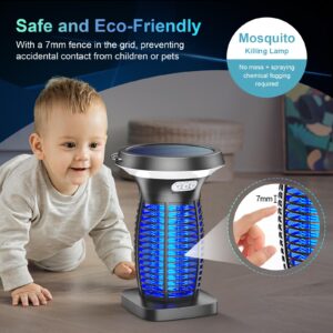 PhatroyYee Solar Bug Zapper Outdoor, 3-in-1 Mosquito Zapper Outdoor Solar Powered, Cordless Electric Bug Zapper Indoor with Night Light, Waterproof Fly Zapper for Patio Backyard Home Kitchen Camping