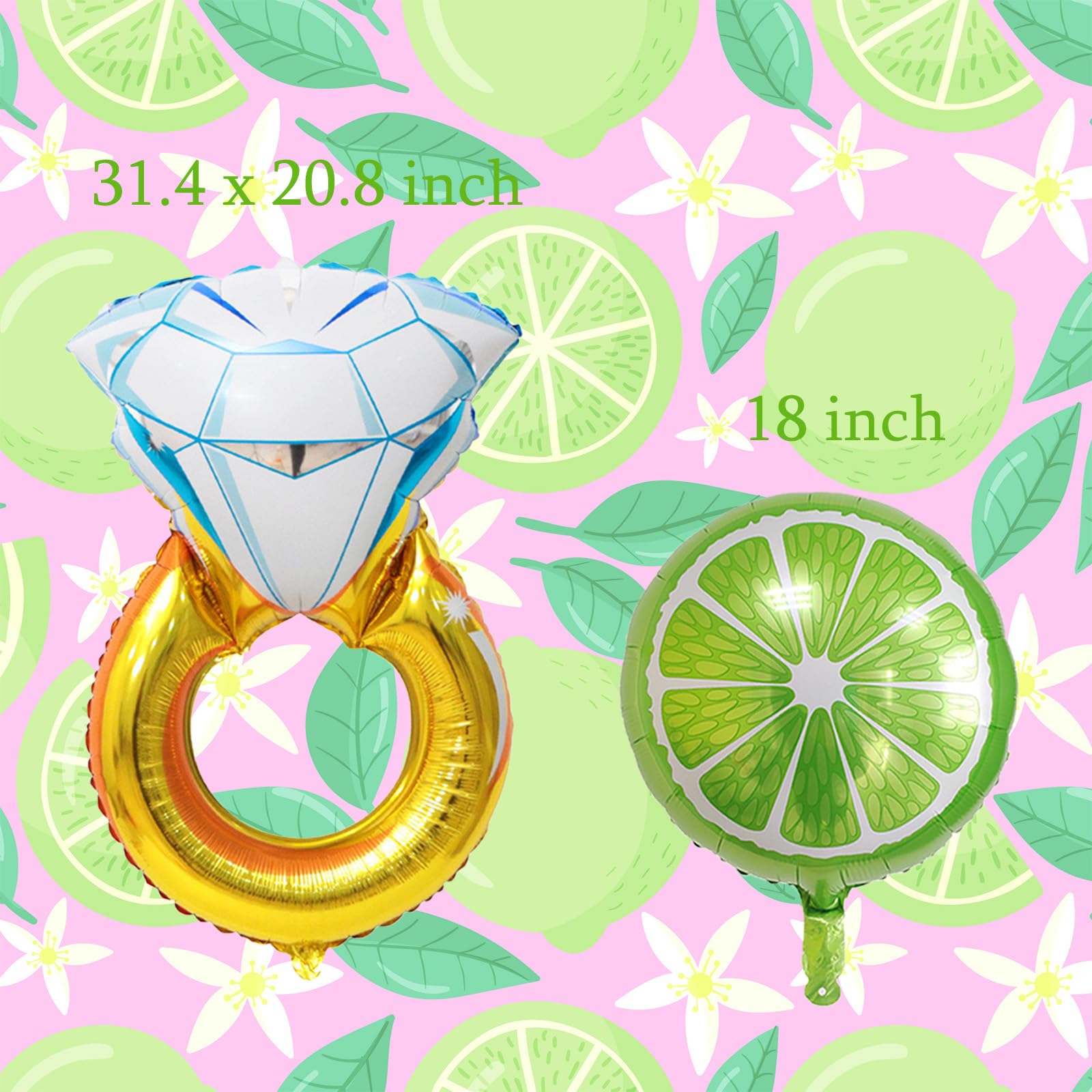 12Pcs Margs and Matrimony Bachelorette Balloons, Lime Diamond Ring Margarita Glass Balloons for Margarita Matrimony Bachelorette Party Wedding Mexican Fiesta Bridal Shower Decorations Supplies