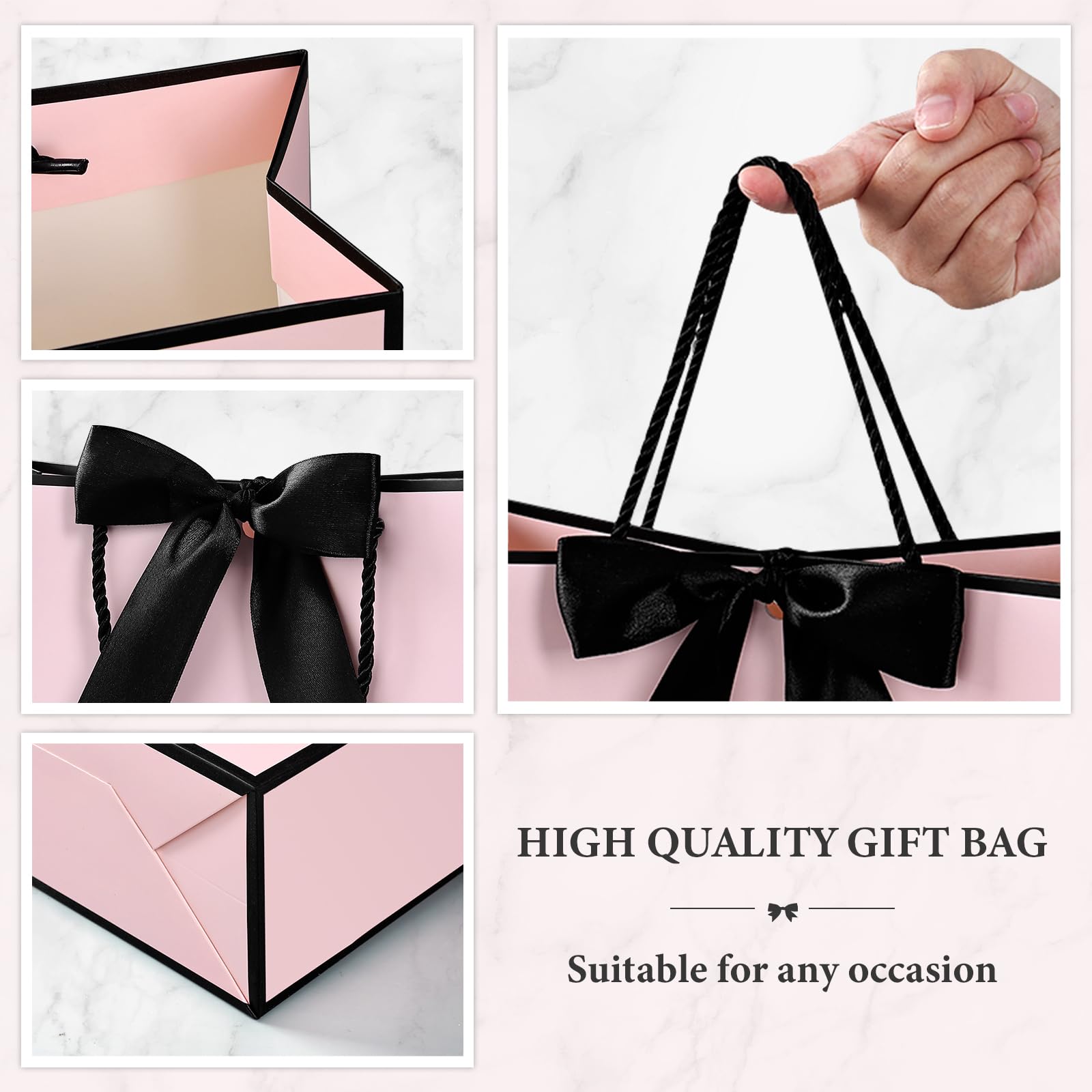 JMANNI Gift Bags, Large Gift Bags, 1Pcs Paper Gift Bag with 2 Tissue Paper and 1 Greeting Cards, Present Bags with Handles for Women Girls Bridesmaid Birthday Valentines Wedding Party (Black-Pink)