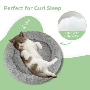 lesypet Cat Bed for Indoor Cats, Round Cat Bed Small Cat Bed Curl Sleep Cushion with Raised Pillow Around, Non-Slip Bottom Washable Mat for Small Pet Rabbit Hamsters, Round Medium 15.75"