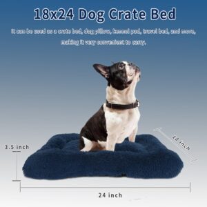 24x18 Dog Bed for Crate Washable,Puppy Bed for Crate 24Inch Luxury Plush Soft Breathable,Square 24 Inch Dog Crate Bed Thick Fluffy Calming Cozy with Anti-Slip Bottom for Up to 25 lbs Pet (Navy Blue)