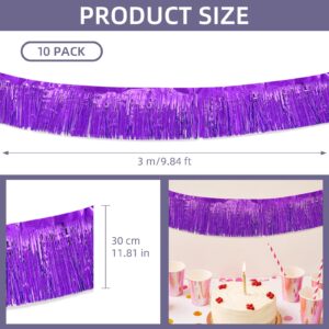 10 Pack 10 Feet Purple Fringe Garland Foil Fringe Garland Metallic Tinsel Streamers Fringe Backdrop Banner for Parade Floats Birthday Party Decorations Halloween Christmas Decoration (Purple)