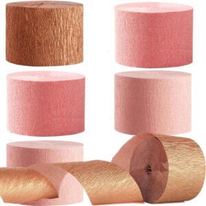 we moment rose gold pink and dusty pink crepe paper streamers 1.8 inch widening 6 rolls,rose gold streamer 82 feet per roll for wedding birthday bachelorette bride to be party decorations