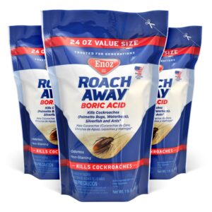 enoz roach away boric acid powder - kills cockroaches, silverfish, and ants - (3 pack) 24 oz bag