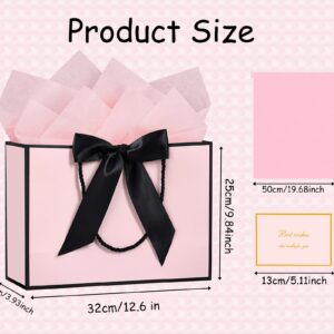 JMANNI Gift Bags, Large Gift Bags, 1Pcs Paper Gift Bag with 2 Tissue Paper and 1 Greeting Cards, Present Bags with Handles for Women Girls Bridesmaid Birthday Valentines Wedding Party (Black-Pink)