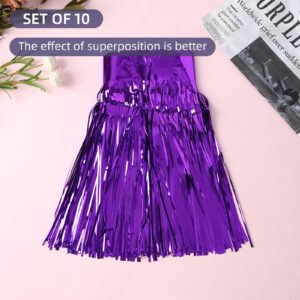 10 Pack 10 Feet Purple Fringe Garland Foil Fringe Garland Metallic Tinsel Streamers Fringe Backdrop Banner for Parade Floats Birthday Party Decorations Halloween Christmas Decoration (Purple)