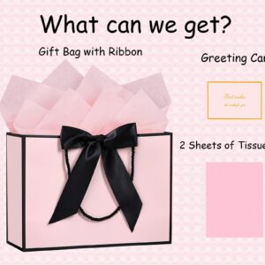 JMANNI Gift Bags, Large Gift Bags, 1Pcs Paper Gift Bag with 2 Tissue Paper and 1 Greeting Cards, Present Bags with Handles for Women Girls Bridesmaid Birthday Valentines Wedding Party (Black-Pink)