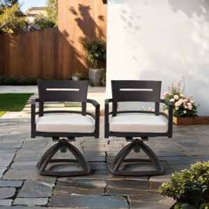 rpuzonier outdoor patio dinning swivel chairs rocker set of 2, cast aluminum swivel rocker patio chairs patio swivel dining chairs swivel rocker set with cushion for garden backyard (style 1-black)