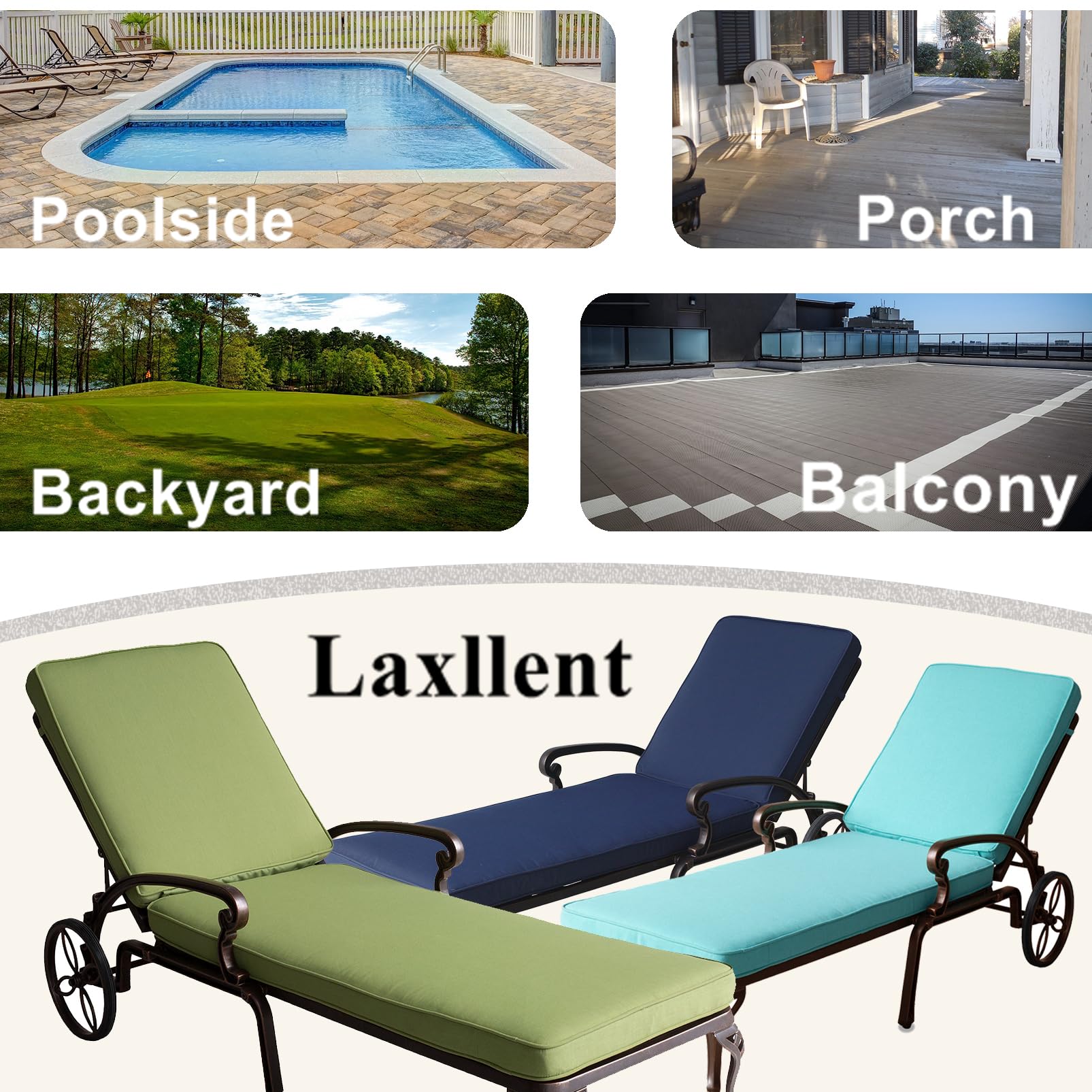 Laxllent Patio Chaise Lounge Chairs Outdoor Pool Lounge Chairs Set of 2 with 1 Outdoor Side Table Cast Aluminum for Backyard, Poolside, Balcony, Garden with Seat Cushion(Navy,3Unit)