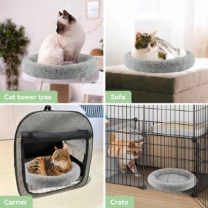 lesypet Cat Bed for Indoor Cats, Round Cat Bed Small Cat Bed Curl Sleep Cushion with Raised Pillow Around, Non-Slip Bottom Washable Mat for Small Pet Rabbit Hamsters, Round Medium 15.75"