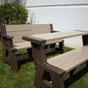 Convert-a-Bench Folding Resin Picnic Table and Bench | Mocha Driftwood