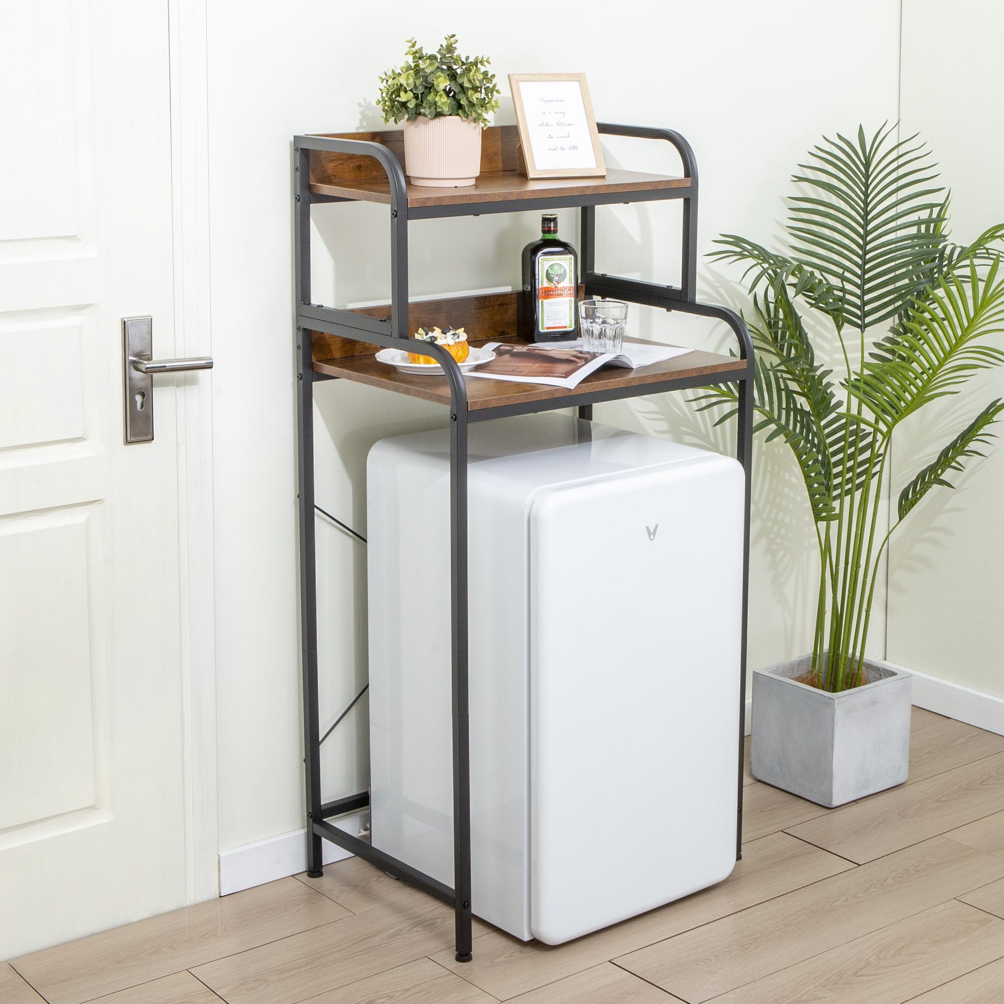 Zvyteay 2-Tier Mini Fridge Shelf Storage Shelf Mini Fridge & Microwave Stand Table, Kitchen Shelves Freestadning for Kitchen, Office