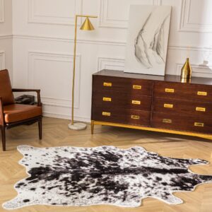 MustMat Faux Cowhide Rug Cow Print Rug Western Cowhide Area Rugs for Living Room (Black and White, 2.6ft x 4.1ft)