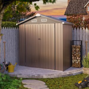 Jolydale Outdoor Storage Shed 6.4x3.6FT Outdoor Garden Storage Shed, Galvanized Steel Metal Garden Shed with Air Vent and Hinged Door Utility Tool Storage House for Garden, Backyard, Patio, Lawn