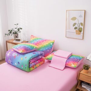 MWMWMW Full Size Comforter Sets for Girls, Kids Bedding Sets for Girls, Rainbow Comforter Full, 6 Pcs Bed in a Bag Girls (1Comforter, 1Flat Sheet, 1Fitted Sheet, 1 Pillow Cover, 2Pillowcases)