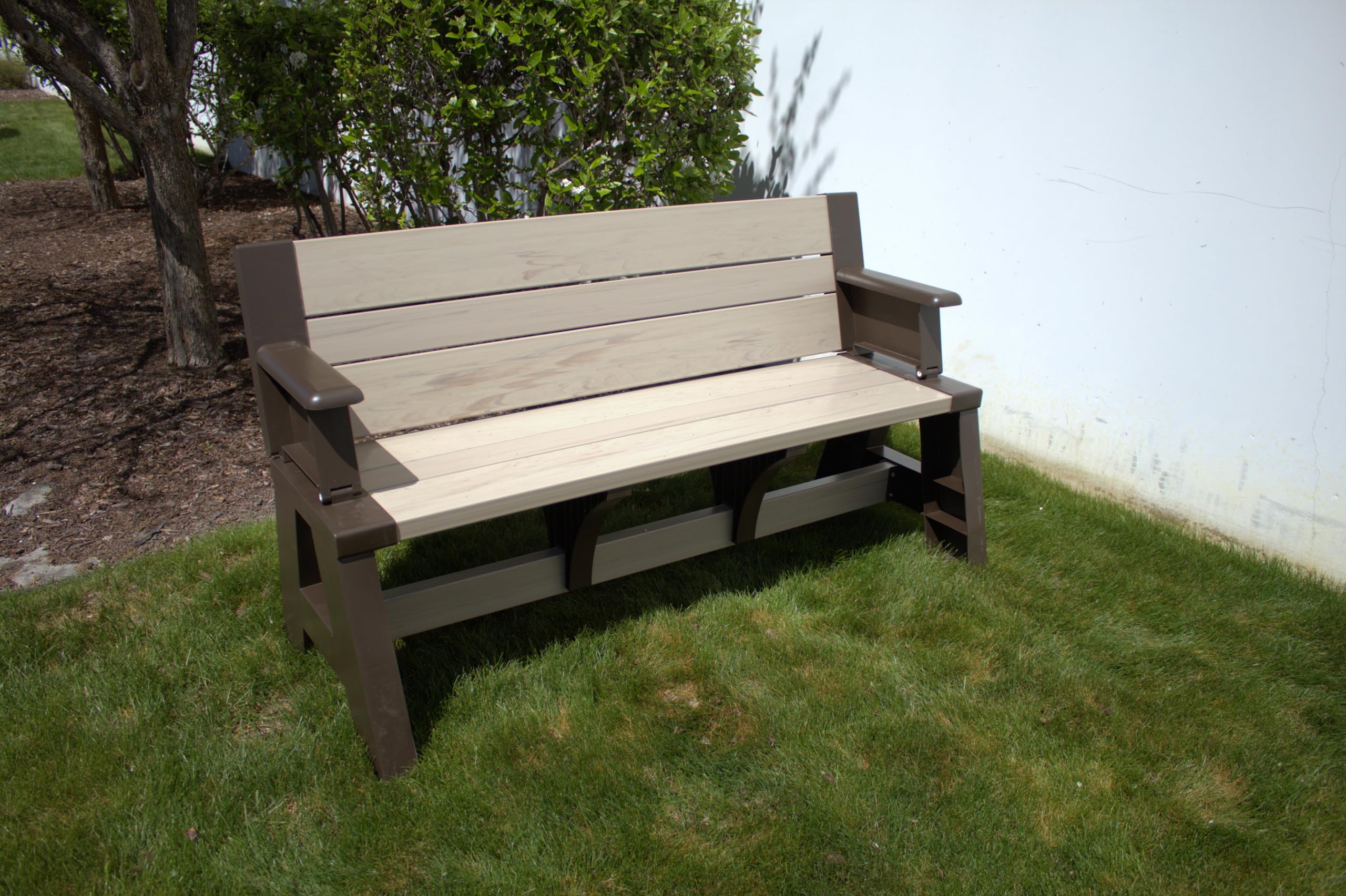 Convert-a-Bench Folding Resin Picnic Table and Bench | Mocha Driftwood