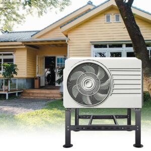 POPMOON Heavy Duty Condenser Stand Mini Split Stand for Air Conditioners Heat Pump System 14in Height, AC Stand Length Adjustable 29.5in to 45.3in Mini Split Ground Stand for 9000-60000BTU