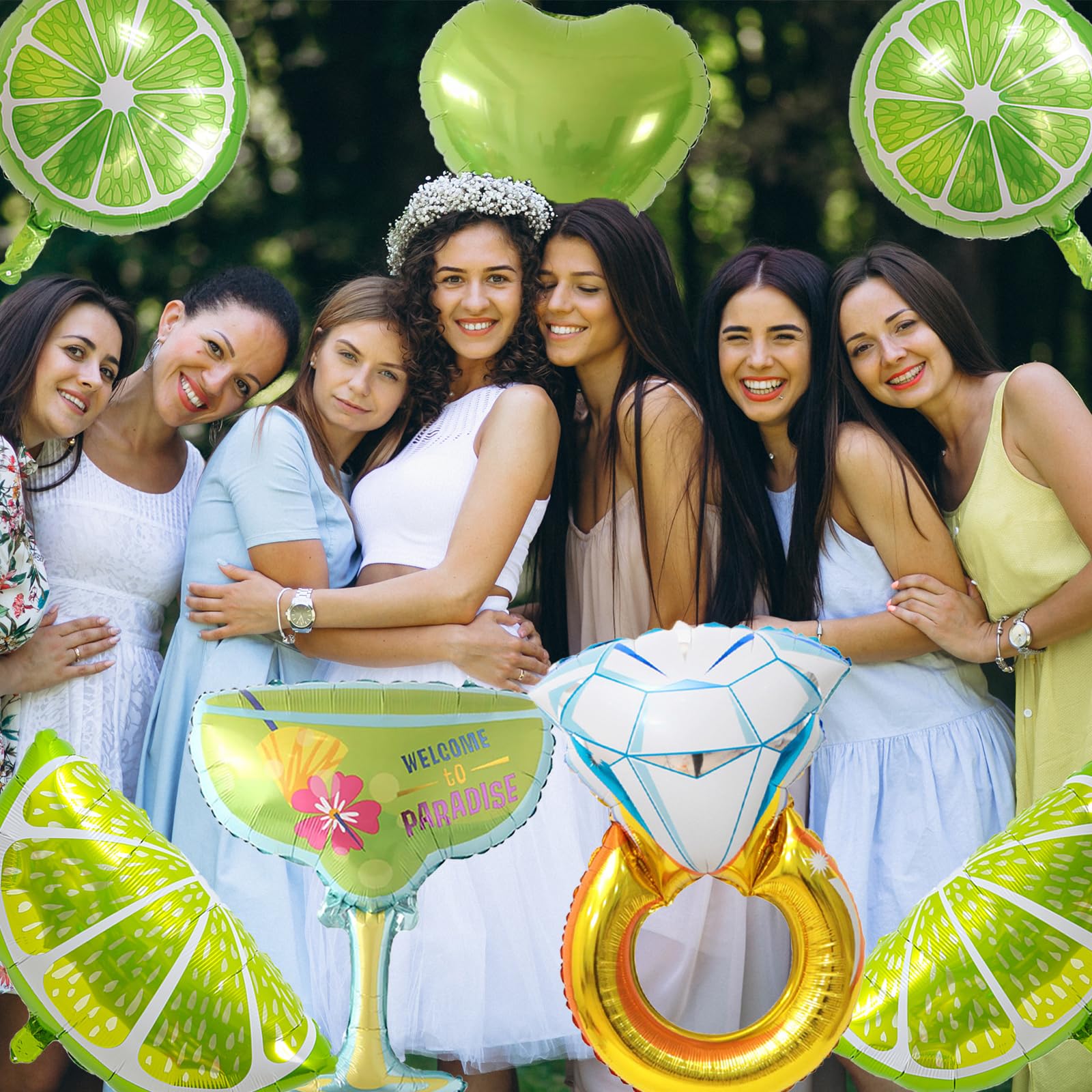 12Pcs Margs and Matrimony Bachelorette Balloons, Lime Diamond Ring Margarita Glass Balloons for Margarita Matrimony Bachelorette Party Wedding Mexican Fiesta Bridal Shower Decorations Supplies