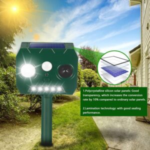 2 Pack Ultrasonic Animal Repellent Outdoor Solar Cat Deterrent with PIR Motion Sensor Flash Light for Squirrel Cat Deer Skunk Rabbit Coyote Dog, Deer Repellent Devices Skunk Repellent for Yard