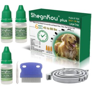 complete defense: dog flea and tick repellent drops, effective pest control, natural formula, includes free flea collar and comb, for dogs 44-88 lbs, (6 month supply)