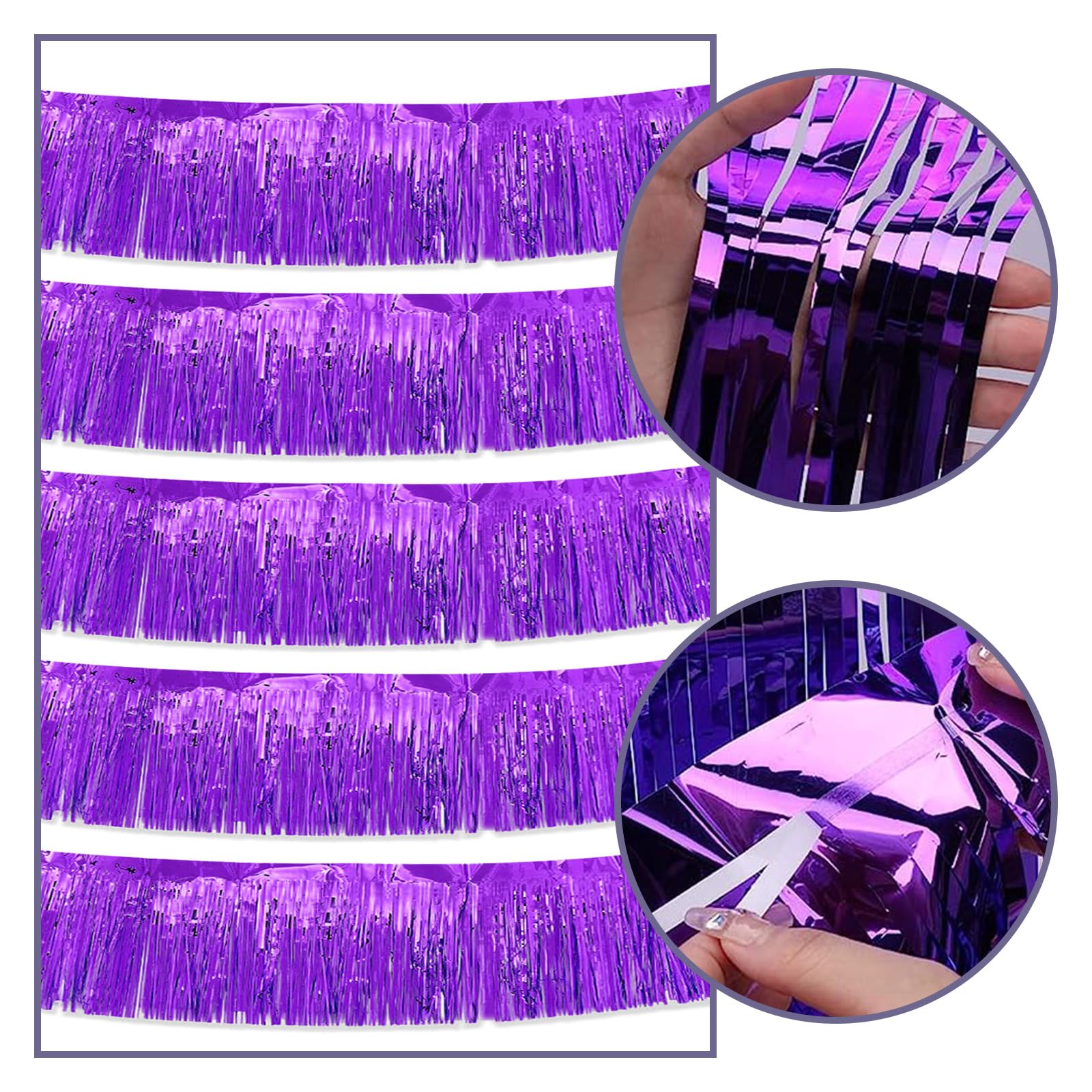 10 Pack 10 Feet Purple Fringe Garland Foil Fringe Garland Metallic Tinsel Streamers Fringe Backdrop Banner for Parade Floats Birthday Party Decorations Halloween Christmas Decoration (Purple)