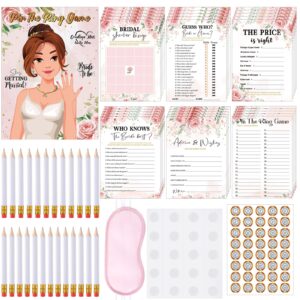 gilprop 280 pcs bridal shower games supplies for 50 guests, wedding shower games include pin the ring wedding game cards pencils eye mask for bride groom engagement couple party favor(rose)