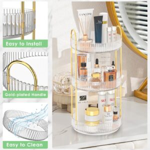 heesky 360 Rotating Makeup Organizer, 3-Tier Makeup Organizer Countertop for Vanity, Large Capacity Perfume Skincare Vanity Organizer, Bathroom Cosmetic Countertop Organizer for Dresser(Clear)