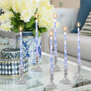 Threlaco 9.8" Blue and White Porcelain Long Taper Candlesticks Christmas Chinoiserie Dripless Candle Decorations Unscented Taper Candles for Party Gift Home Decor