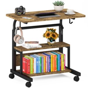 autex portable desk with storage shelves, height adjustable desk with wheels, small rolling desk with hooks, standing desk on wheels for home office, mobile computer table for small space