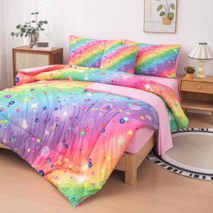 MWMWMW Full Size Comforter Sets for Girls, Kids Bedding Sets for Girls, Rainbow Comforter Full, 6 Pcs Bed in a Bag Girls (1Comforter, 1Flat Sheet, 1Fitted Sheet, 1 Pillow Cover, 2Pillowcases)