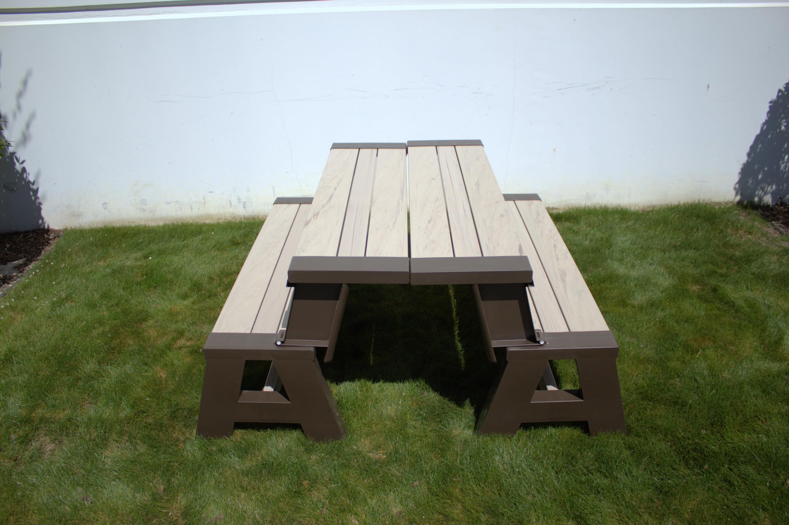 Convert-a-Bench Folding Resin Picnic Table and Bench | Mocha Driftwood