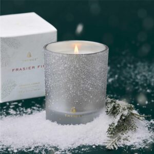 Thymes Frasier Fir Flocked Jar Candles – Scented Candles for Home with Notes of Siberian Fir, Cedarwood & Sandalwood – Holiday Candles for Christmas Decor – White Candles (Poured Candles, 6.5 oz)