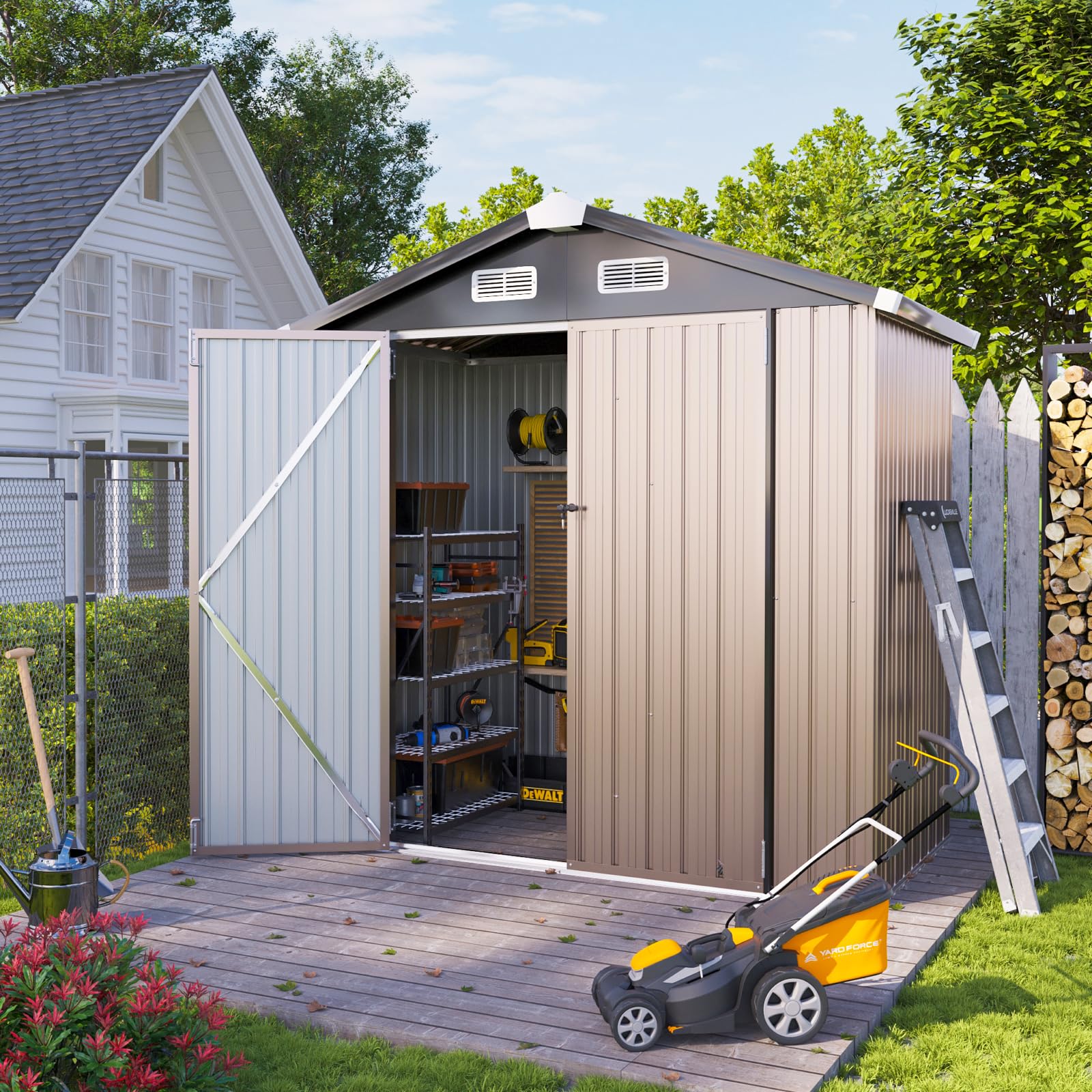 Jolydale Outdoor Storage Shed 6.4x3.6FT Outdoor Garden Storage Shed, Galvanized Steel Metal Garden Shed with Air Vent and Hinged Door Utility Tool Storage House for Garden, Backyard, Patio, Lawn