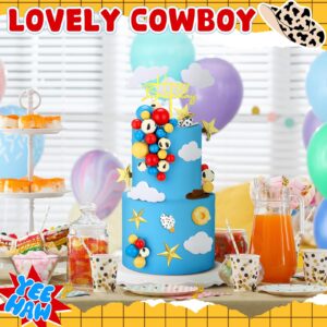 GlikCeil 57 Pcs Cartoon Cake Topper Kit Cow Birthday Party Decorations Red Blue and Yellow Cake Toppers Cow Baby Shower Supplies for Cupcake Party Decorations