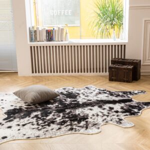 MustMat Faux Cowhide Rug Cow Print Rug Western Cowhide Area Rugs for Living Room (Black and White, 2.6ft x 4.1ft)