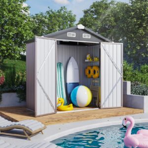 jolydale outdoor storage shed 6.4x3.6ft outdoor garden storage shed, galvanized steel metal garden shed with air vent and hinged door utility tool storage house for garden, backyard, patio, lawn