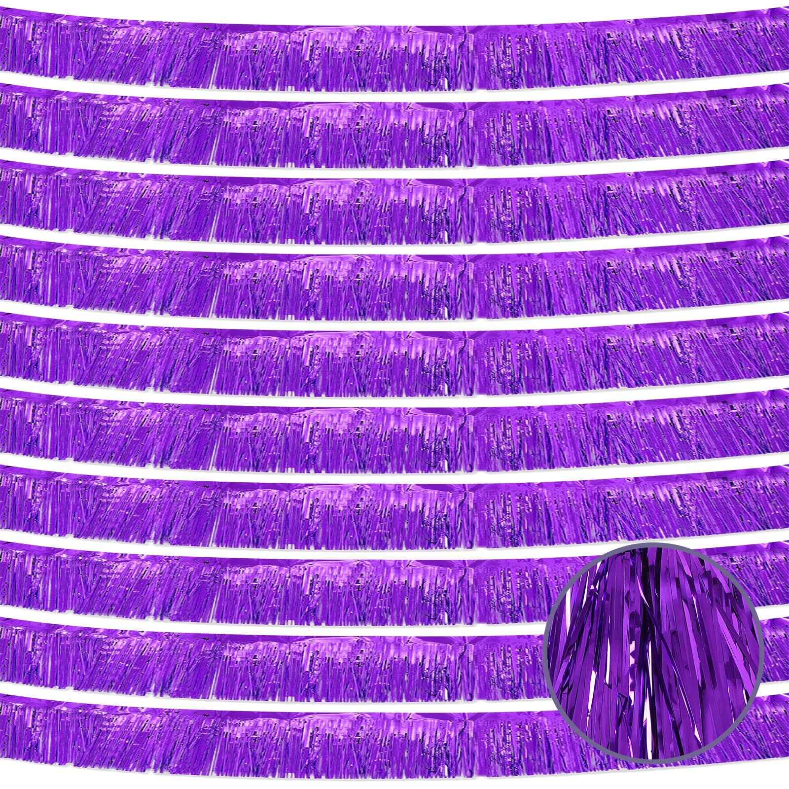 10 Pack 10 Feet Purple Fringe Garland Foil Fringe Garland Metallic Tinsel Streamers Fringe Backdrop Banner for Parade Floats Birthday Party Decorations Halloween Christmas Decoration (Purple)