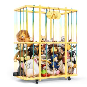 extra large stuffed animal organizer, bamboo stuffed animal zoo storage cage, stuffed animal holder with wheels, plush toy storage organizer, stuffed animals storage for nursery playroom