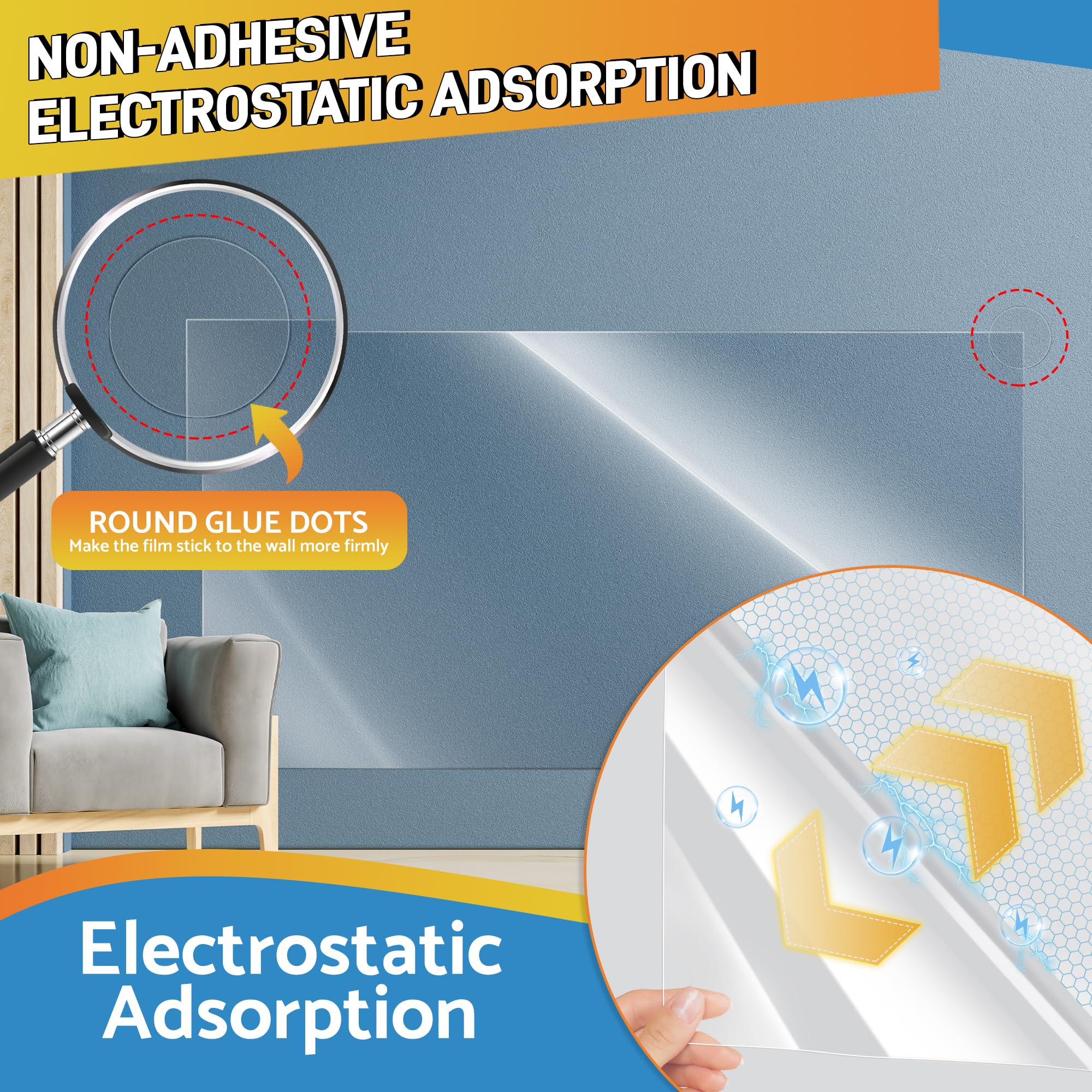 Clear Wall Protector, Electrostatic Wall Protective Film, Transparent Static Cling Plastic Stickers for Kitchen & Office from Bin, Chair Back, Furniture, Door, Dog, Cat 6.6 ft