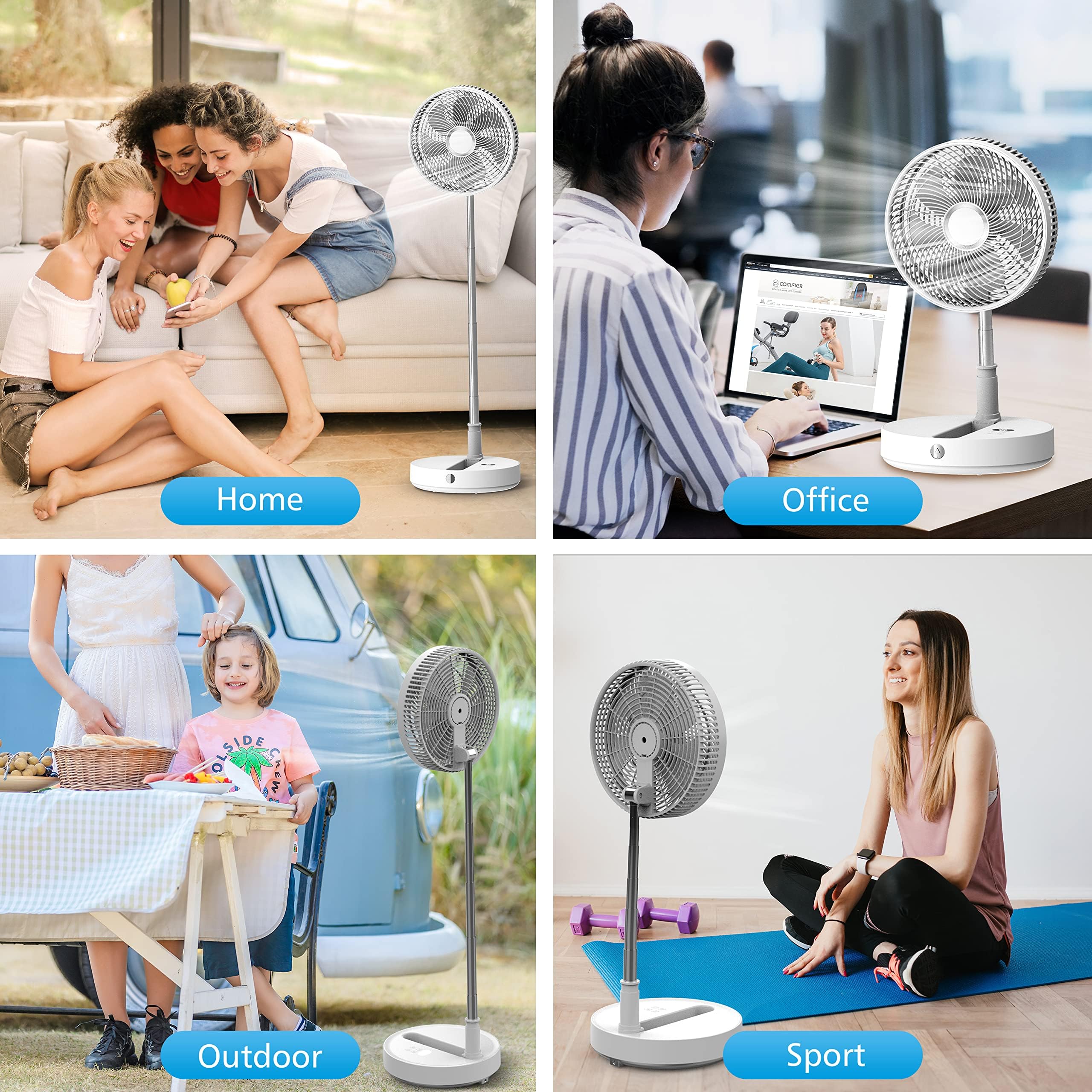 CooCoCo 12" Foldable Rechargeable Fan, Portable Travel Fan, Height Adjustable Oscillating Fan with Remote Control, Cordless Quiet, Standing Fan for Bedroom, Home, Office, Dorm