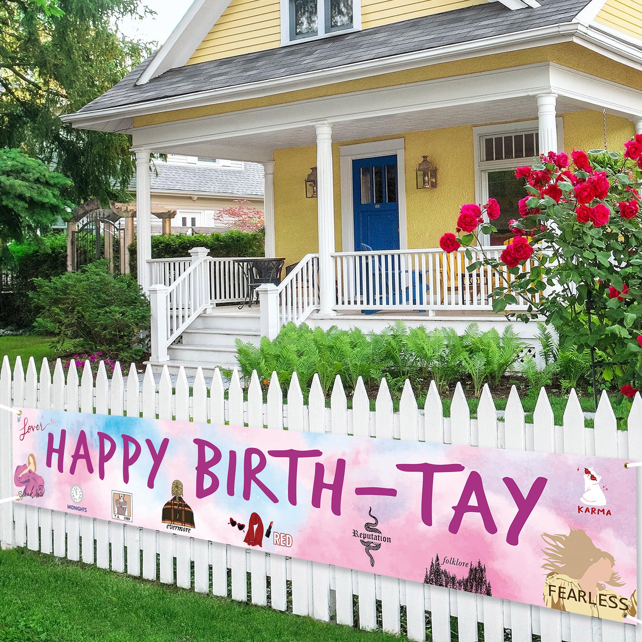 Hippeny Large Happy Birth-Tay Yard Banner for Girls, TS Birthday Party Decoration, Popular Singer Birthday Party Outdoor Backdrop Sign