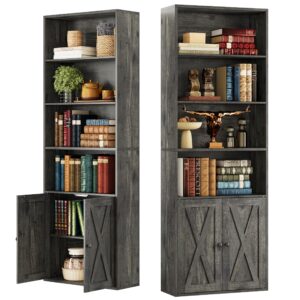 ironck industrial bookshelves and bookcases with doors set of 2 floor standing 6 shelf display storage shelves 70 in tall bookcase for home office, living room