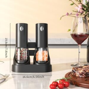 CIRCLE JOY Electric Salt and Pepper Grinder Set Automatic Salt and Pepper Grinder Set with Easy-to-Carry Charging Base and LED Light, Adjustable Coarseness, USB Rechargeable, Washable Container, Black