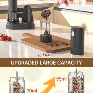 CIRCLE JOY Electric Salt and Pepper Grinder Set Automatic Salt and Pepper Grinder Set with Easy-to-Carry Charging Base and LED Light, Adjustable Coarseness, USB Rechargeable, Washable Container, Black