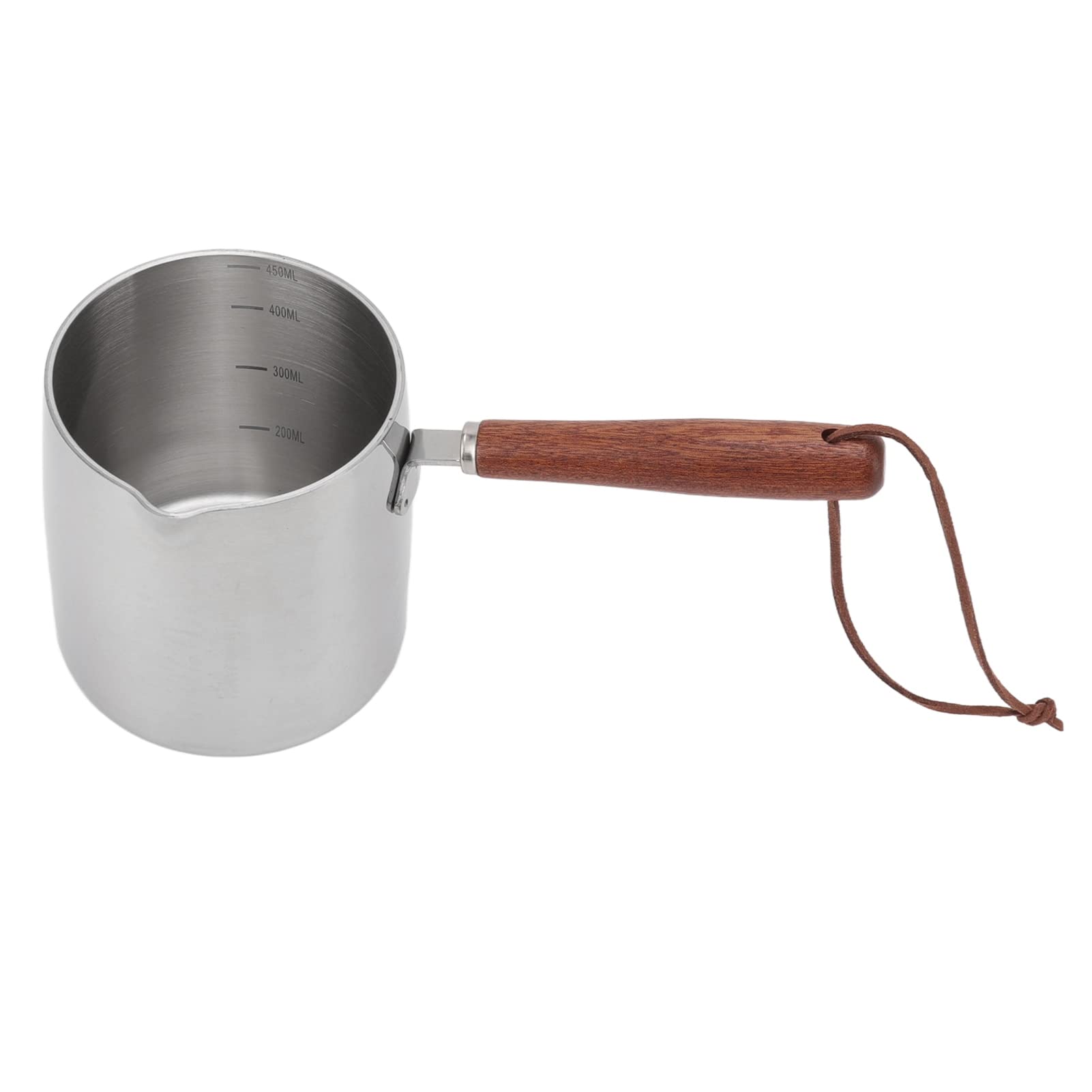 Butter Warmer 450ML Mini Milk Turkish Coffee Pot, Small Saucepan with Wooden Handle 3.3 x 3.3 x 3.7in Oil Warmer, Stainless Steel Warmer Pot for Chicken Popcorn French Fries Milk