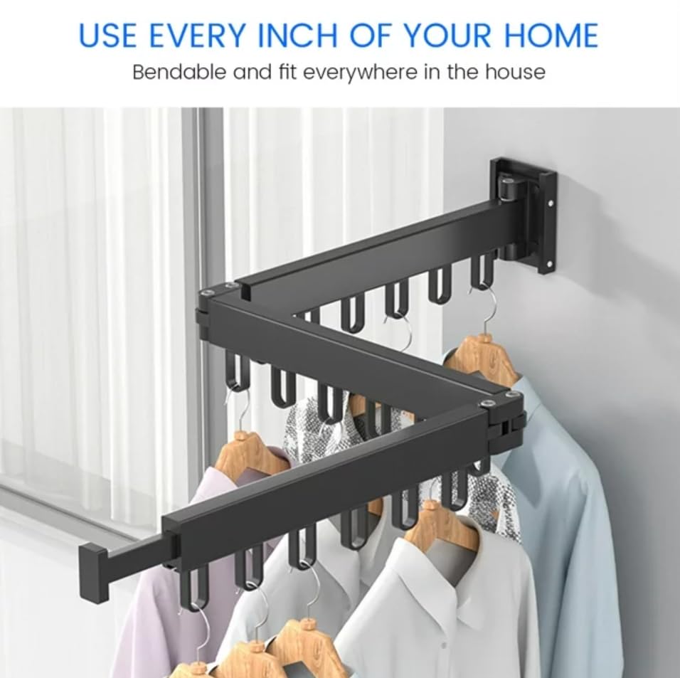 YWHWLX Wall Mounted Clothes Hanger Rack, Retractable Clothes Drying Rack,Space-Saver, Aluminum Laundry Drying Rack,Collapsible, for Laundry,Balcony, Mudroom, Bedroom (Black)