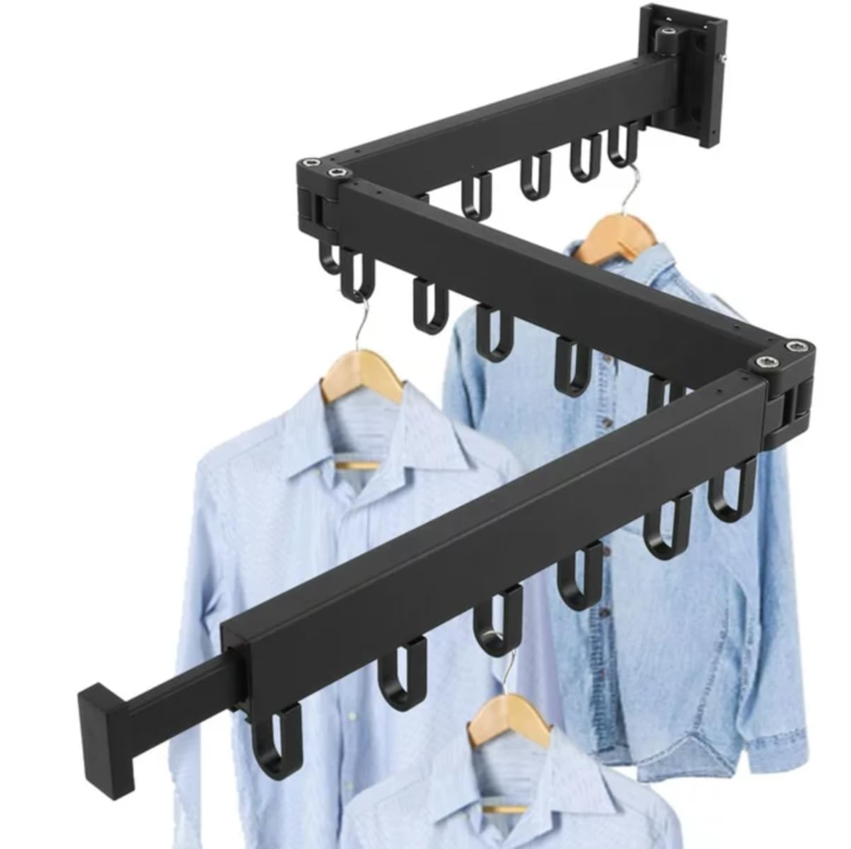 YWHWLX Wall Mounted Clothes Hanger Rack, Retractable Clothes Drying Rack,Space-Saver, Aluminum Laundry Drying Rack,Collapsible, for Laundry,Balcony, Mudroom, Bedroom (Black)