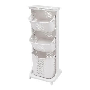 laundry basket with wheels, 3-tier rolling laundry sorter with removable storage basket stackable laundry hamper organizer for bathroom, kitchen, office