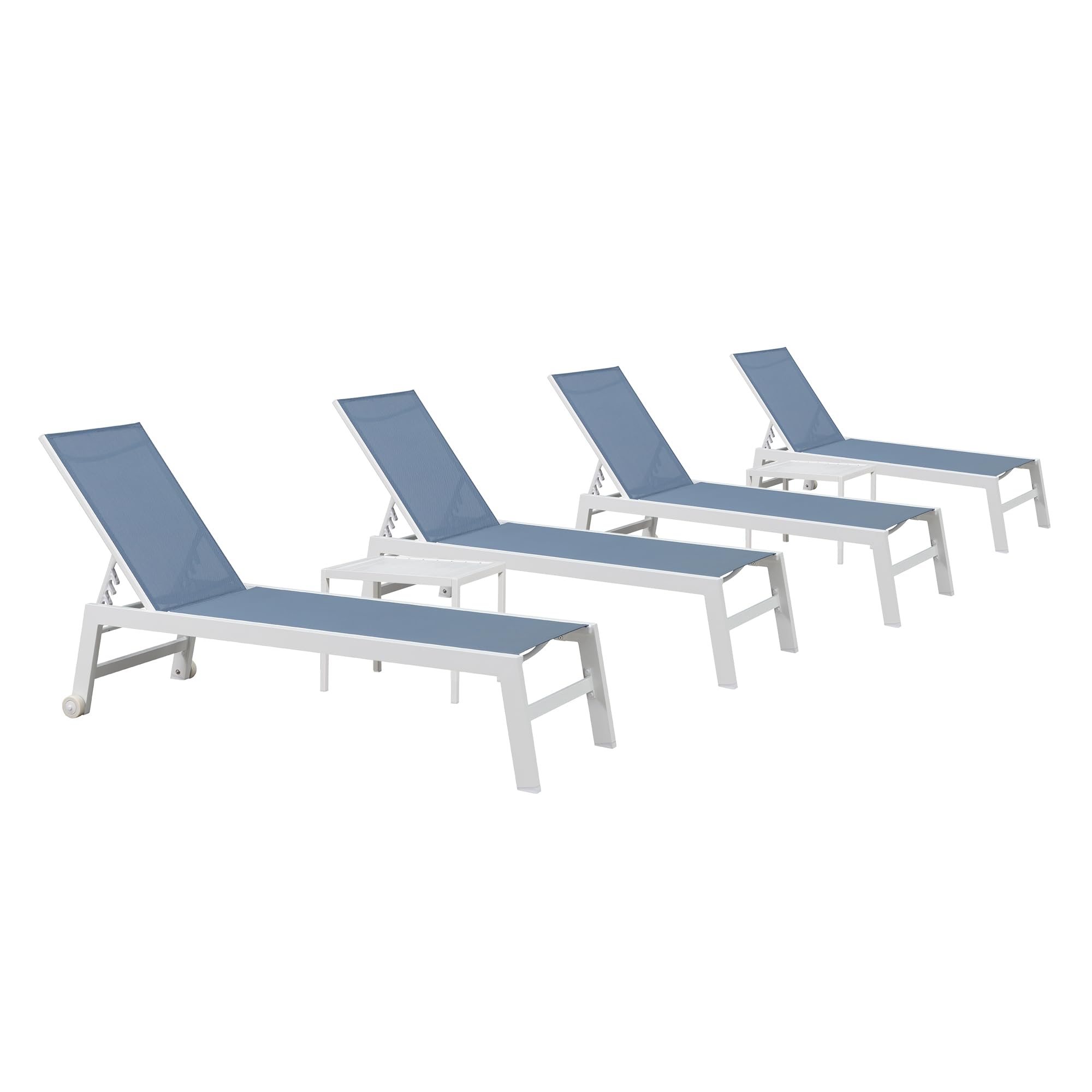 PURPLE LEAF Lounge Chair Outdoor Set of 4 White Aluminum Lounge Chairs with Wheels and Table Outdoor Chaise Lounge for Patio Pool Yard, Indigo